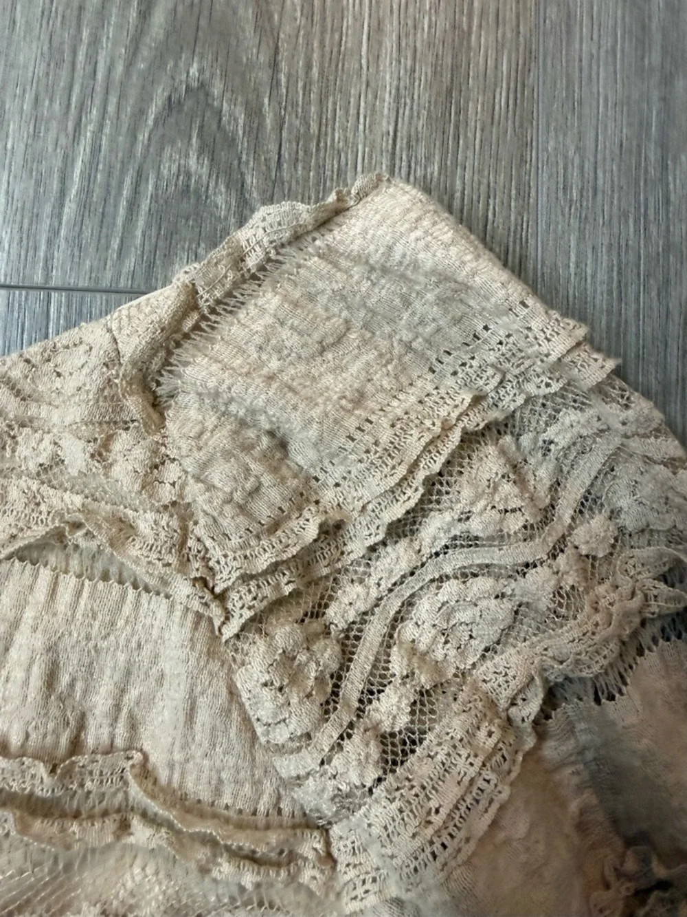 Chris McLaughlin Beige Textured Lace Dress Half Sleeve Peasant Boho Romantic 6P - Picture 5 of 8